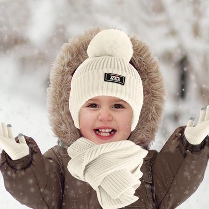 Imagem de Chapéu de inverno, cachecol e luvas, conjunto Openfly para crianças de 2 a 7 anos