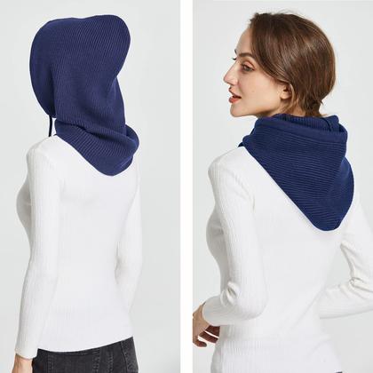 Imagem de Chapéu de inverno Facecozy Wool Blend, cachecol com capuz para mulheres, azul marinho