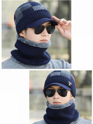 Imagem de Chapéu De Lã Masculino Para Inverno Com Cachecol 