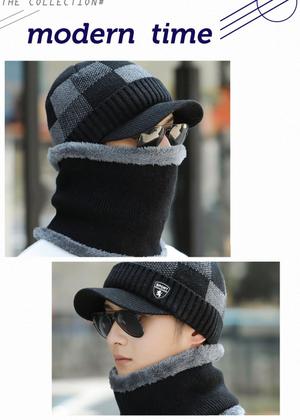 Imagem de Chapéu De Lã Masculino Para Inverno Com Cachecol 