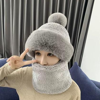 Imagem de Chapéu de orelhas de urso Kawaii capa de cachecol 3 em 1 gorro de lã de lã de ovelha gorro de malha gorro