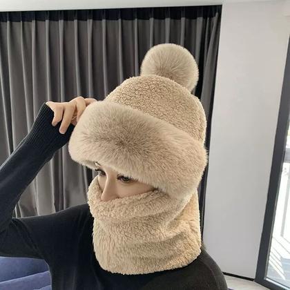Imagem de Chapéu de orelhas de urso Kawaii capa de cachecol 3 em 1 gorro de lã de lã de ovelha gorro de malha gorro