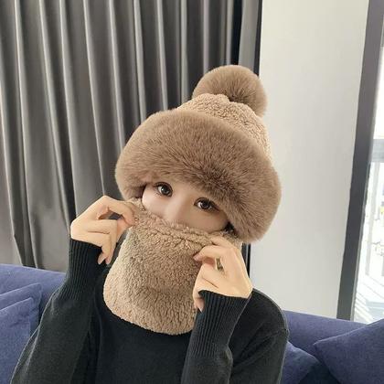 Imagem de Chapéu de orelhas de urso Kawaii capa de cachecol 3 em 1 gorro de lã de lã de ovelha gorro de malha gorro