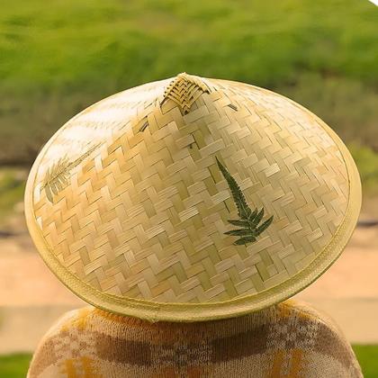 Imagem de Chapéu De Palha Chinês De Fibra Natural Chapeu De Pescador De Bambu Para Turista Fantasia Artesanal