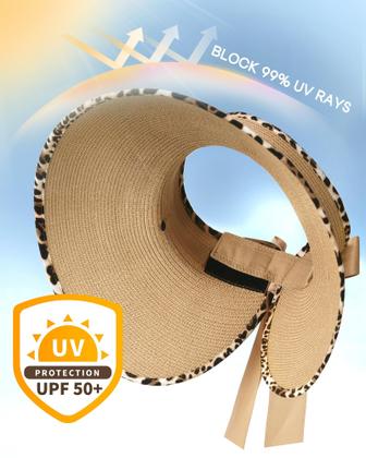 Imagem de Chapéu de palha com viseira solar Camptrace para mulheres com aba larga UPF 50+