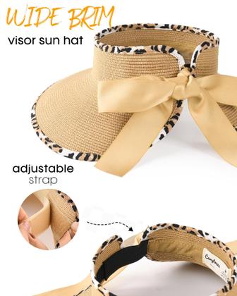 Imagem de Chapéu de palha com viseira solar Camptrace para mulheres com aba larga UPF 50+