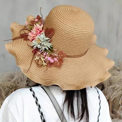 Imagem de Chapéu de Palha Feminino de Aba Larga - Dobrável, para Praia e Sol