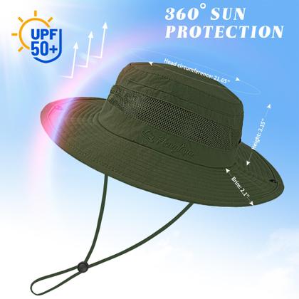Imagem de Chapéu de sol HONGTEYA Kids Summer UPF 50+ Outdoor Army Green 5-13