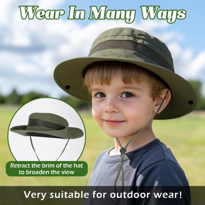Imagem de Chapéu de sol HONGTEYA Kids Summer UPF 50+ Outdoor Army Green 5-13