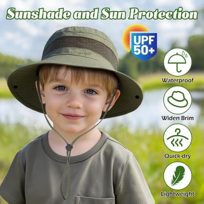 Imagem de Chapéu de sol HONGTEYA Kids Summer UPF 50+ Outdoor Army Green 5-13