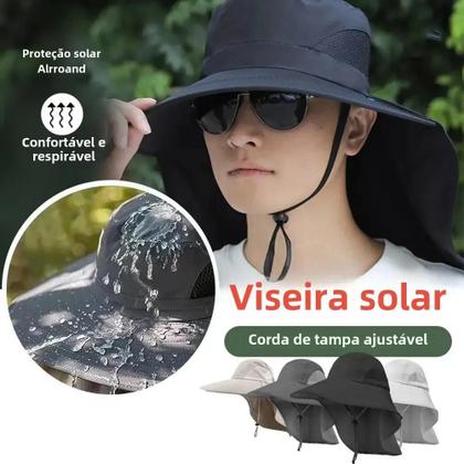 Imagem de Chapéu de Sol Unissex com Aba Larga e Proteção UV 50+ - Ajustável com Aba no Pescoço