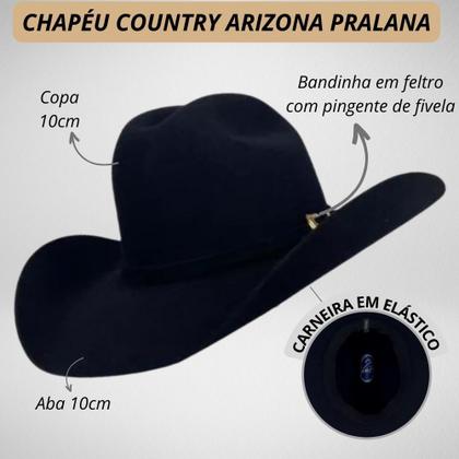 Imagem de Chapéu De Usar No Rodeio Country Arizona Pralana Aba 10 Feltro 100% Lã Preto Confortável - REF:12403