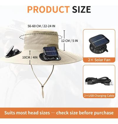 Imagem de Chapéu de Ventilador Solar de Aba Larga  Recarregável USB Dupla Ventilação e 3 Velocidades Ideal para Pesca Ciclismo Camping e Atividades ao Ar Livre