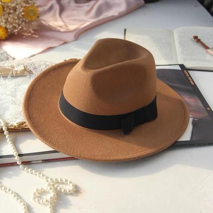 Imagem de Chapéu Fedora Caramelo Marrom Claro de Feltro Aba Média Unissex