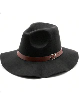 Imagem de Chapeu Fedora Floppy Preto de Feltro Com Faixa Cinto de Couro Unissex