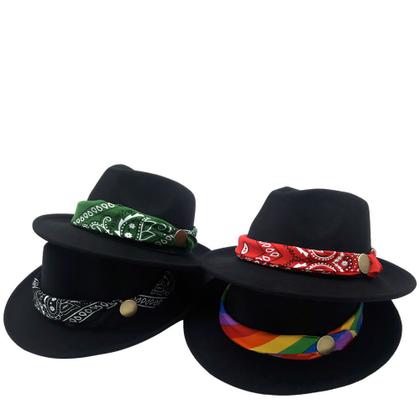 Imagem de Chapéu Fedora Gangster Feltro + Bandana Removível Ajustável