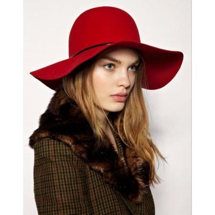 Imagem de Chapéu Floppy Vermelho de Feltro Feminino com Faixa Laço