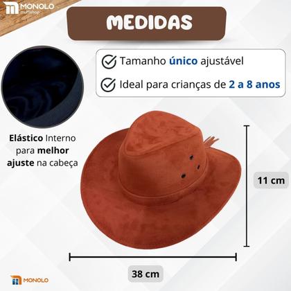 Imagem de Chapéu Infantil Country Festa Junina Rodeio Menino Menina Cowboy Peão Boiadeira MONOLO