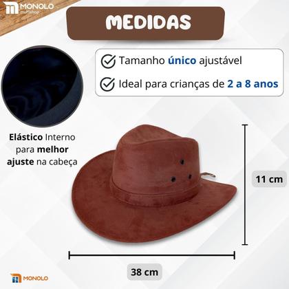 Imagem de Chapéu Infantil Country Festa Junina Rodeio Menino Menina Cowboy Peão Boiadeira MONOLO