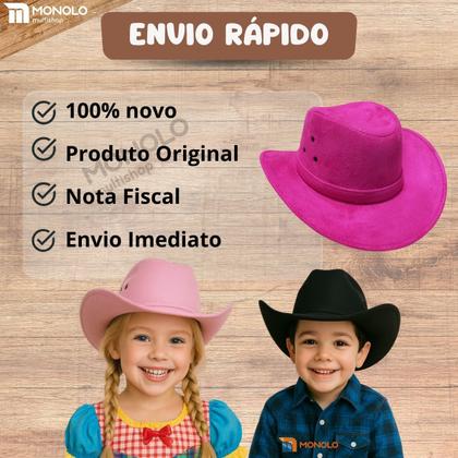 Imagem de Chapéu Infantil Country Festa Junina Rodeio Menino Menina Cowboy Peão Boiadeira MONOLO