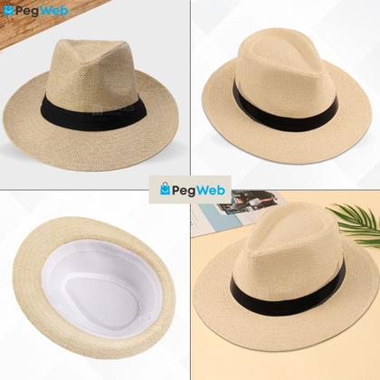 Imagem de Chapéu Panamá Aba Larga Moda Casual Palha Clássico Praia Verão Masculino Feminino