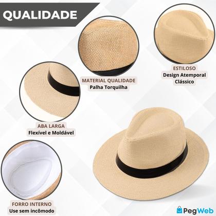 Imagem de Chapéu Panamá Aba Larga Moda Casual Palha Clássico Praia Verão Masculino Feminino