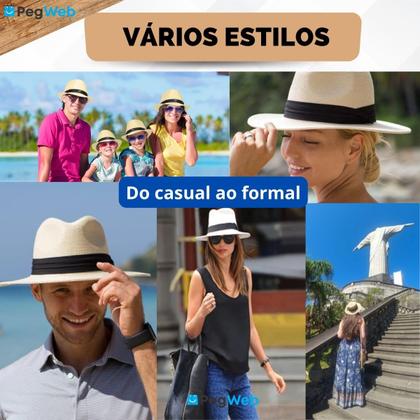 Imagem de Chapéu Panamá Aba Larga Moda Casual Palha Clássico Praia Verão Masculino Feminino