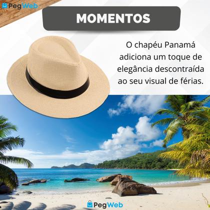 Imagem de Chapéu Panamá Aba Larga Moda Casual Palha Clássico Praia Verão Masculino Feminino