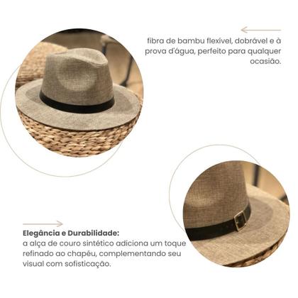 Imagem de Chapéu Panamá Fibra de Bambu Prova D'água Dobrável Com Faixa