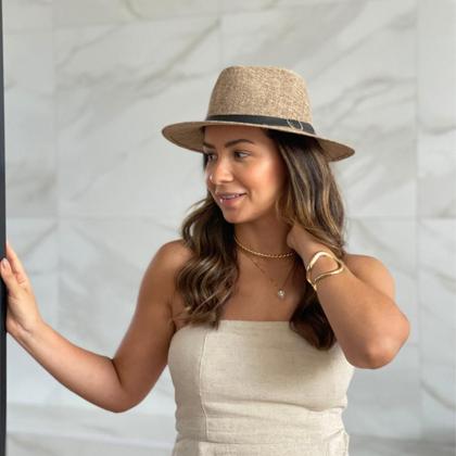 Imagem de Chapéu Panamá Fibra de Bambu Prova D'água Dobrável Com Faixa