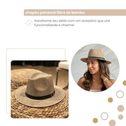 Imagem de Chapéu Panamá Fibra de Bambu Prova D'água Dobrável Com Faixa