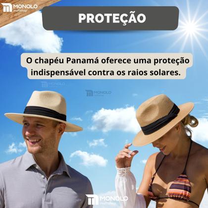 Imagem de Chapéu Panamá Palha Aba Larga Moda Masculino Feminino Praia Casual Festa Pagodeiro Viagem Clássico Tradicional