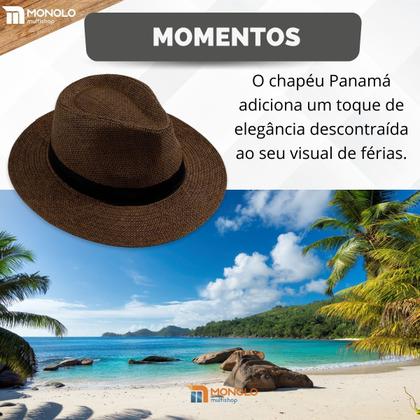 Imagem de Chapéu Panamá Palha Aba Larga Moda Masculino Feminino Praia Casual Festa Pagodeiro Viagem Clássico Tradicional