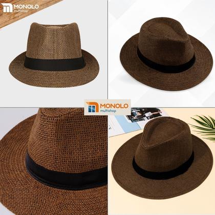 Imagem de Chapéu Panamá Palha Aba Larga Moda Masculino Feminino Praia Casual Festa Pagodeiro Viagem Clássico Tradicional