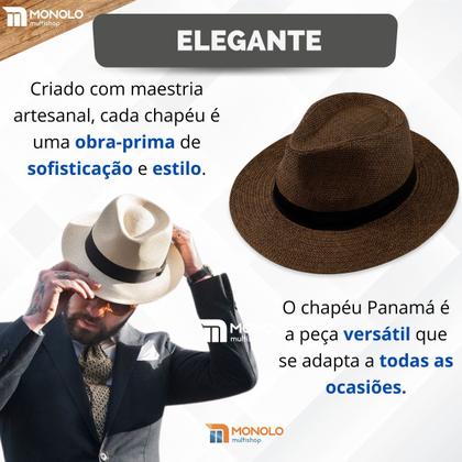 Imagem de Chapéu Panamá Palha Aba Larga Moda Masculino Feminino Praia Casual Festa Pagodeiro Viagem Clássico Tradicional