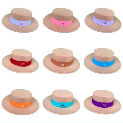 Imagem de Chapéu Paris Fedora Bege com Faixa Personalizada para Iniciais