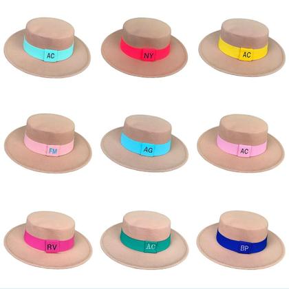 Imagem de Chapéu Paris Fedora Bege com Faixa Personalizada para Iniciais