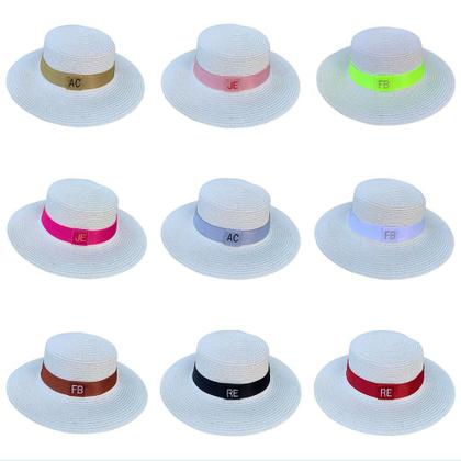 Imagem de Chapéu Paris Sintético Off-White com Faixa Personalizada Listrada