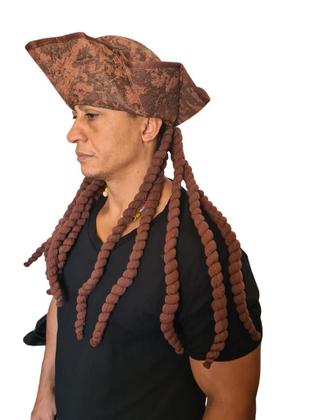Imagem de Chapéu Pirata com cabelo de lã Marrom Festa Fantasia Cosplay