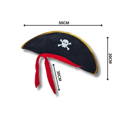 Imagem de Chapéu Pirata Luxo Com Fita Vermelha E Esqueleto Aveludado