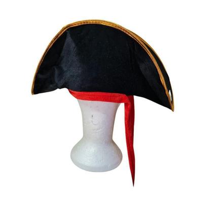 Imagem de Chapéu Pirata Luxo Com Fita Vermelha E Esqueleto Aveludado