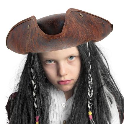 Imagem de Chapéu pirata Skeleteen Faux Leather Tricorn Brown para adulto/criança