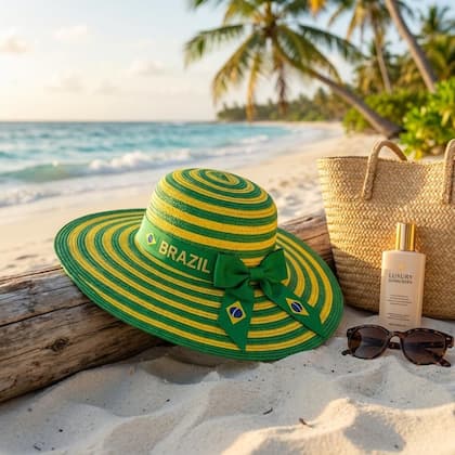 Imagem de Chapéu Praia Feminino com Fita Brasil Verde e Bege