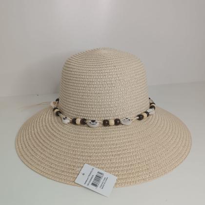 Imagem de Chapéu Praia Feminino Viseira Palha Adornado Piscina