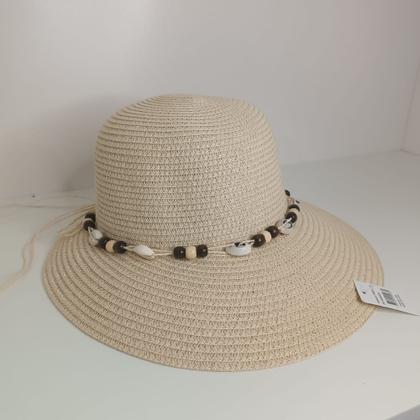 Imagem de Chapéu Praia Feminino Viseira Palha Adornado Piscina