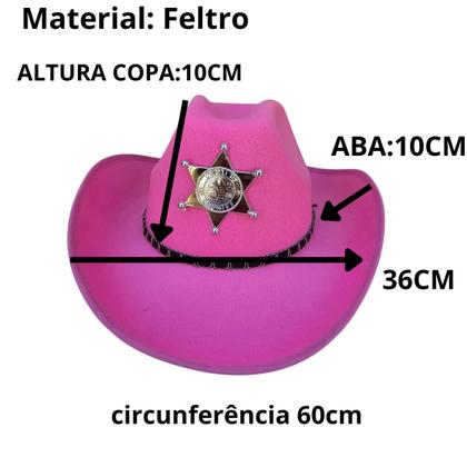 Imagem de Chapéu Xerife Rosa Policial Cowboy Junino Adulto Country