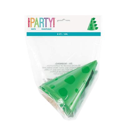 Imagem de Chapéus de festa, cartolina de dinossauro verde exclusiva em forma de cone para crianças