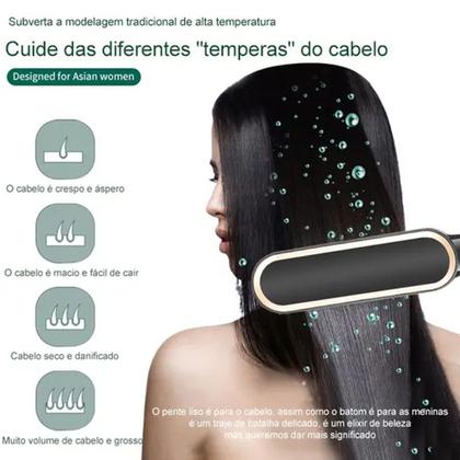 Imagem de Chapinha Escova Secadora Profissional de Cabelo Pente Alisamento Elétrico