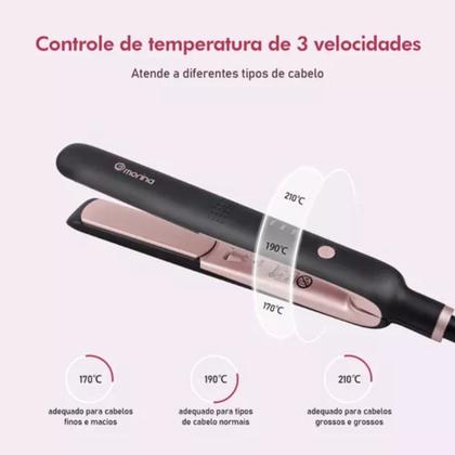 Imagem de Chapinha Prancha Alisadora Cerâmica Profissional Morina 110/220V Emissão de Íons Anti Frizz