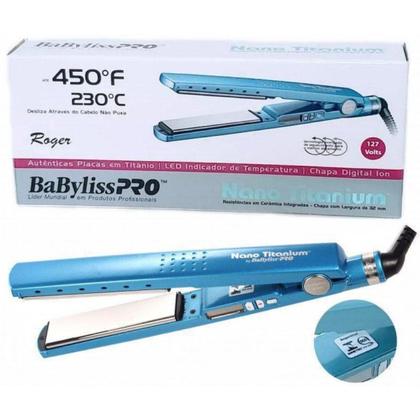 Imagem de Chapinha/ Prancha de Cabelo Babyliss Pro Nano Titanium - Tradicional Azul 1 ¹/4 450ºF (230ºC) Original By Roger + Oleo de Argan 8ml